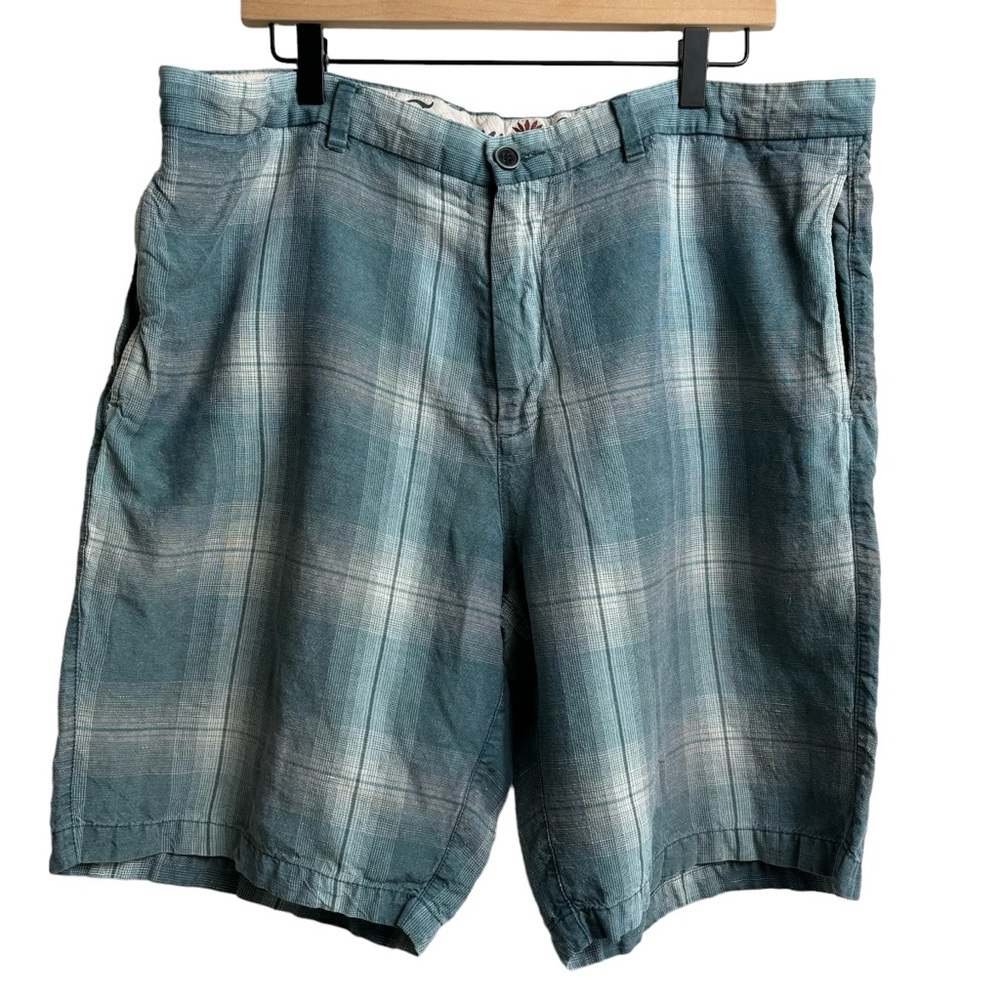 Tommy Bahama Blue Plaid‎ Linen Blend Men’s Shorts Size 38